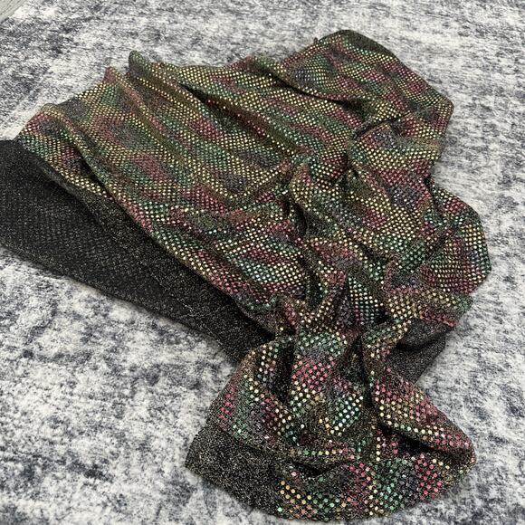 1 Yard Holographic Multi-Color Iridescent Sequin Dot Fabric On Black/Gold Knit - Picture 4 of 8